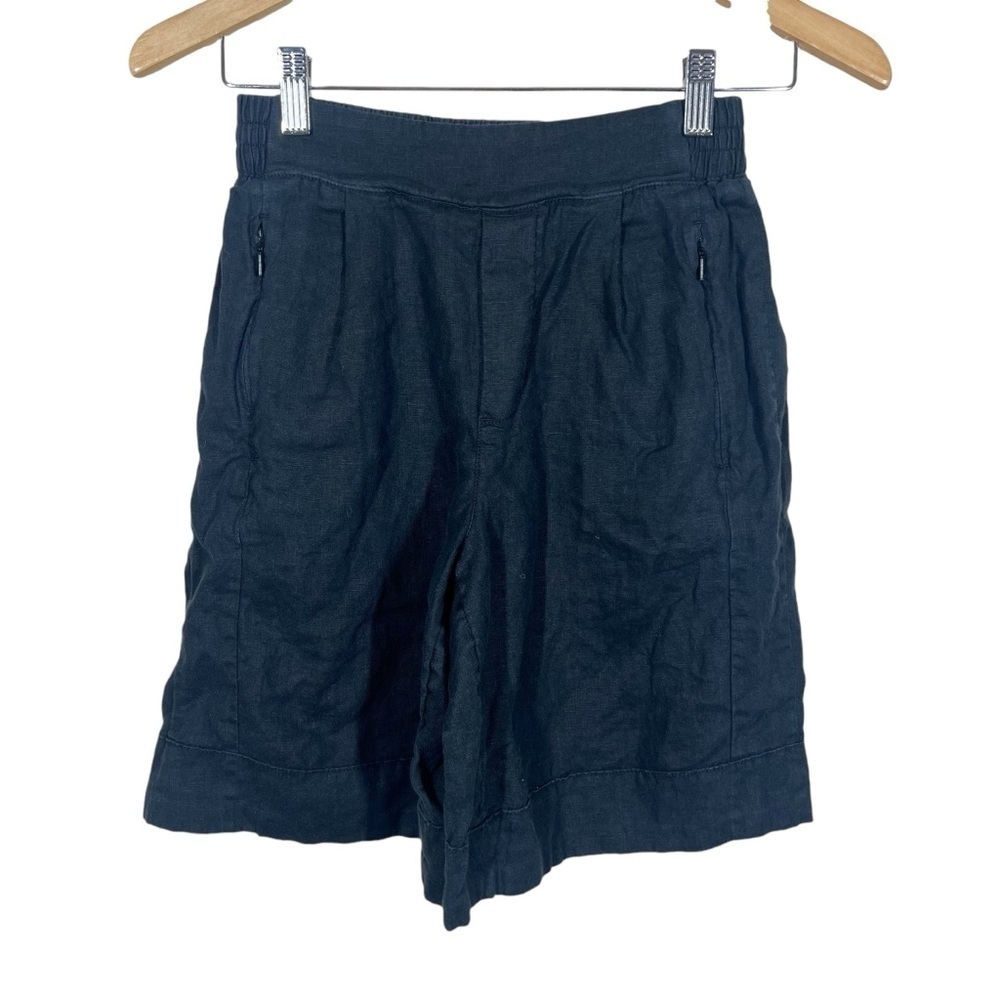 Athleta Womens Playa Linen Black Bermuda Shorts Size 0 Breathable Elastic Waist